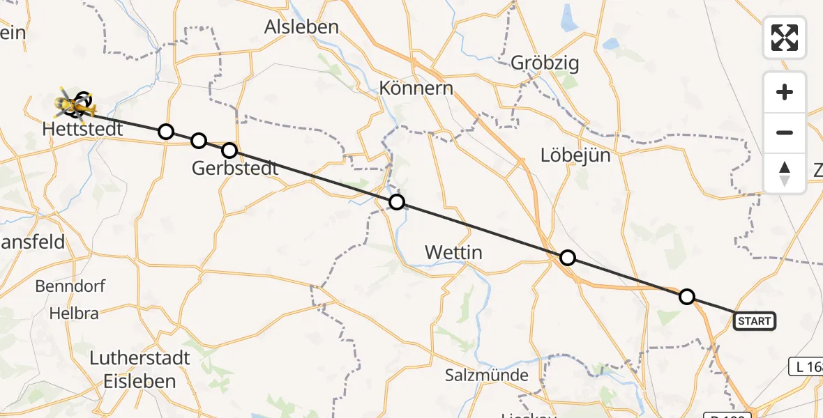 Flugroute Rettungshubschrauber Landsberg - Helios Hospital Hettstedt, 14 Oktober 2026, 19:49