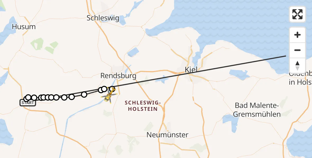 Flugroute Ambulanzhubschrauber Heide - Schülp b.Rendsburg, 14 Oktober 2026, 21:42