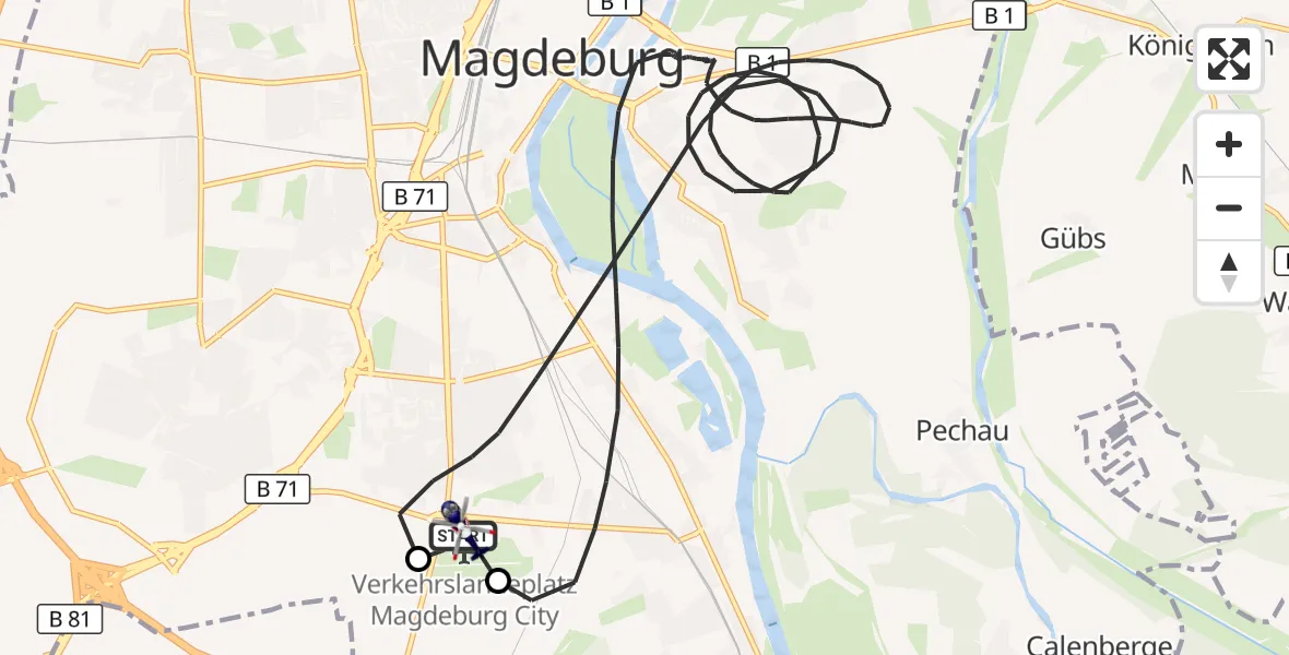 Flugroute Polizeihubschrauber Magdeburg City Flugplatz - Magdeburg City Flugplatz, 14 Oktober 2026, 21:52