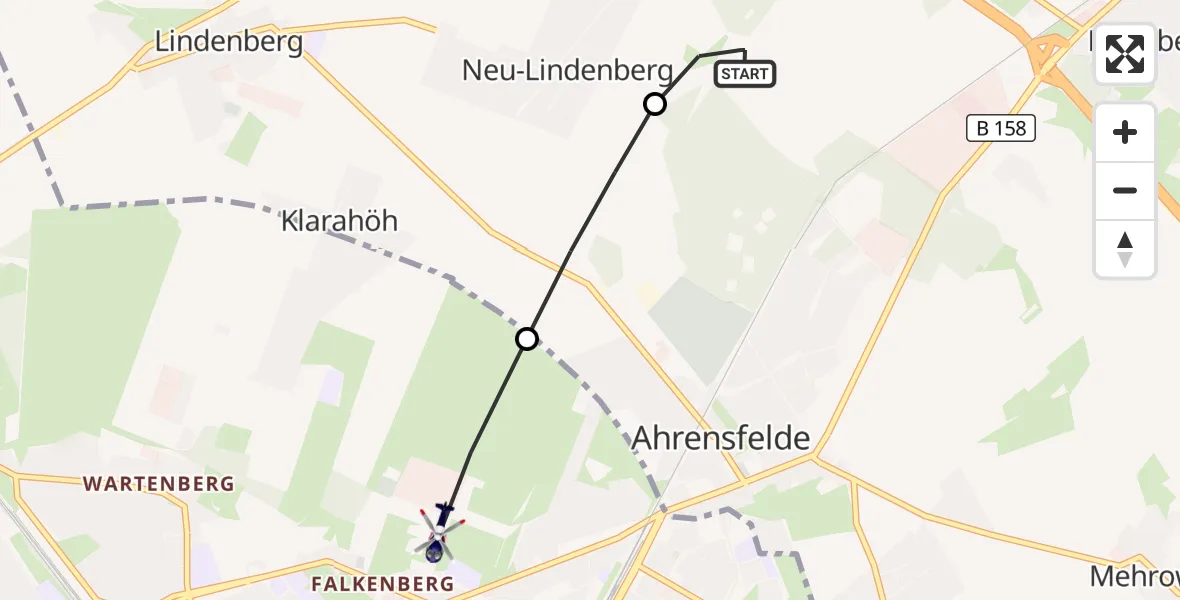 Flugroute Polizeihubschrauber Ahrensfelde Hubschrauberlandeplatz - Berlin, 14 Oktober 2026, 22:15