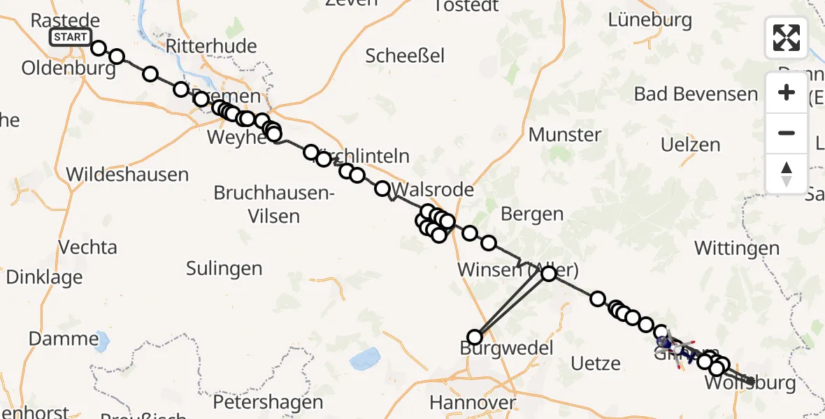 Flugroute Polizeihubschrauber Rastede - Gifhorn Bundespolizei Hubschrauberlandeplatz, 15 Oktober 2026, 02:21