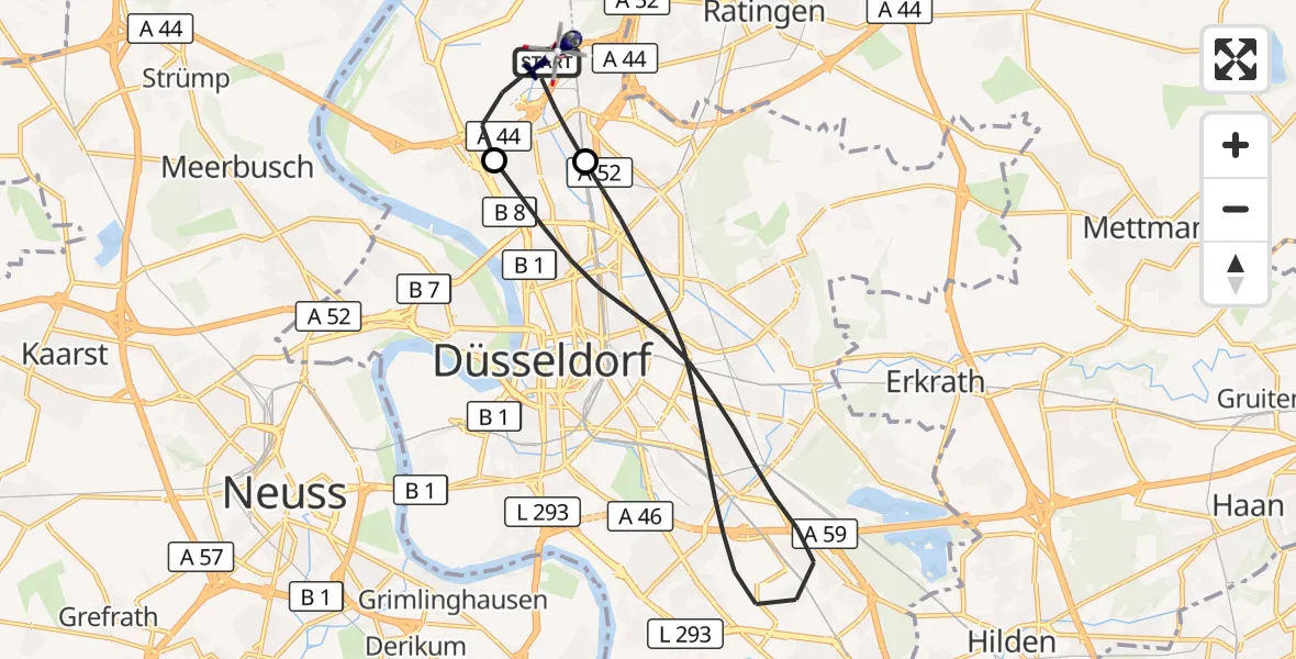 Flugroute Polizeihubschrauber Düsseldorf Flughafen - Düsseldorf Flughafen, 15 Oktober 2026, 02:29
