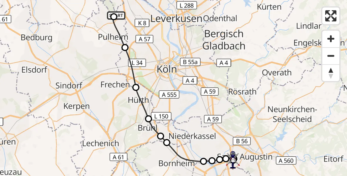 Flugroute Polizeihubschrauber Köln - Sankt Augustin, 15 Oktober 2026, 03:06