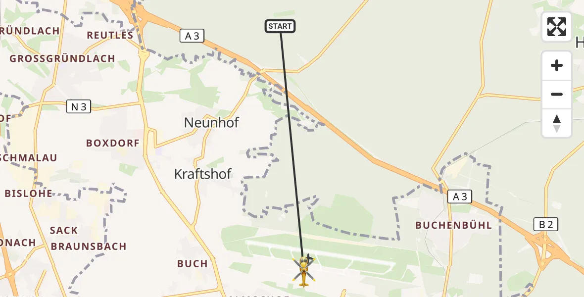 Flugroute Rettungshubschrauber Neunhofer Forst - Flughafen Nuremberg, 15 Oktober 2026, 05:17