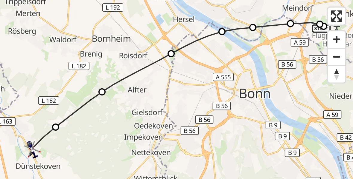 Flugroute Polizeihubschrauber Sankt Augustin - Swisttal, 15 Oktober 2026, 05:31
