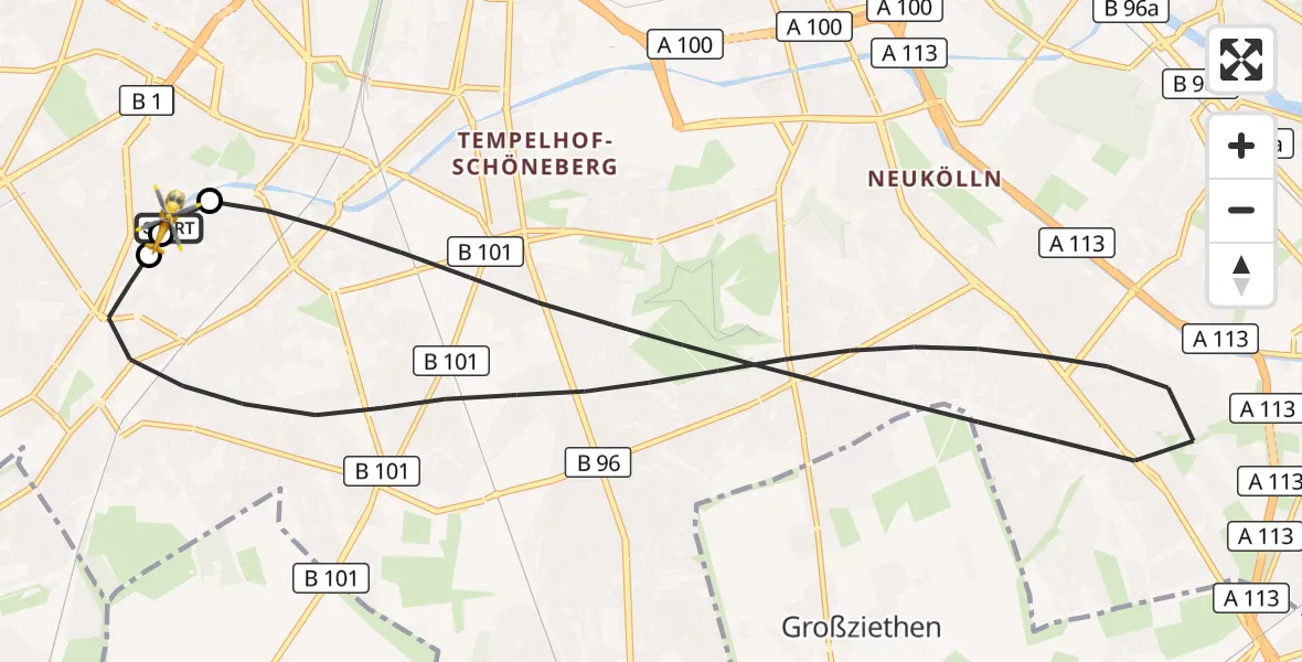 Flugroute Rettungshubschrauber Charité Clinic Benjamin Franklin Campus - Charité Clinic Benjamin Franklin Campus, 15 Oktober 2026, 05:38