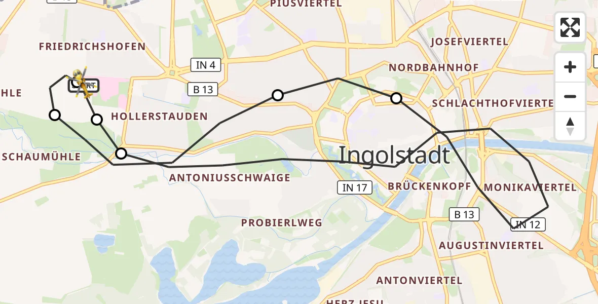 Flugroute Rettungshubschrauber Ingolstadt Hospital - Ingolstadt Hospital, 15 Oktober 2026, 06:02