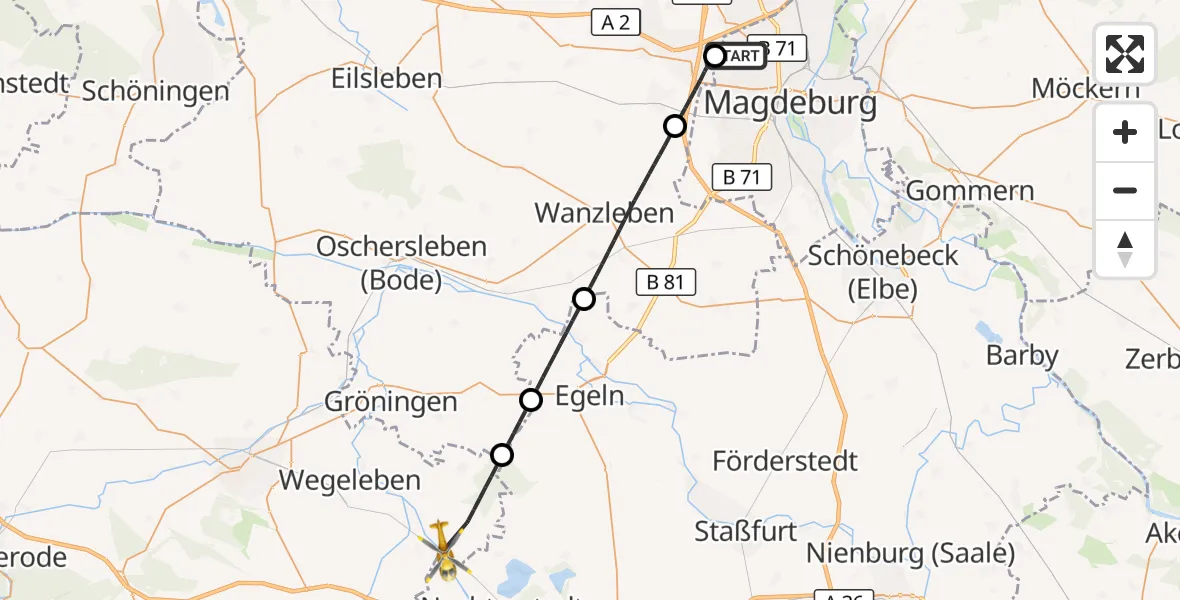 Flugroute Rettungshubschrauber Magdeburg - Selke-Aue, 15 Oktober 2026, 06:30