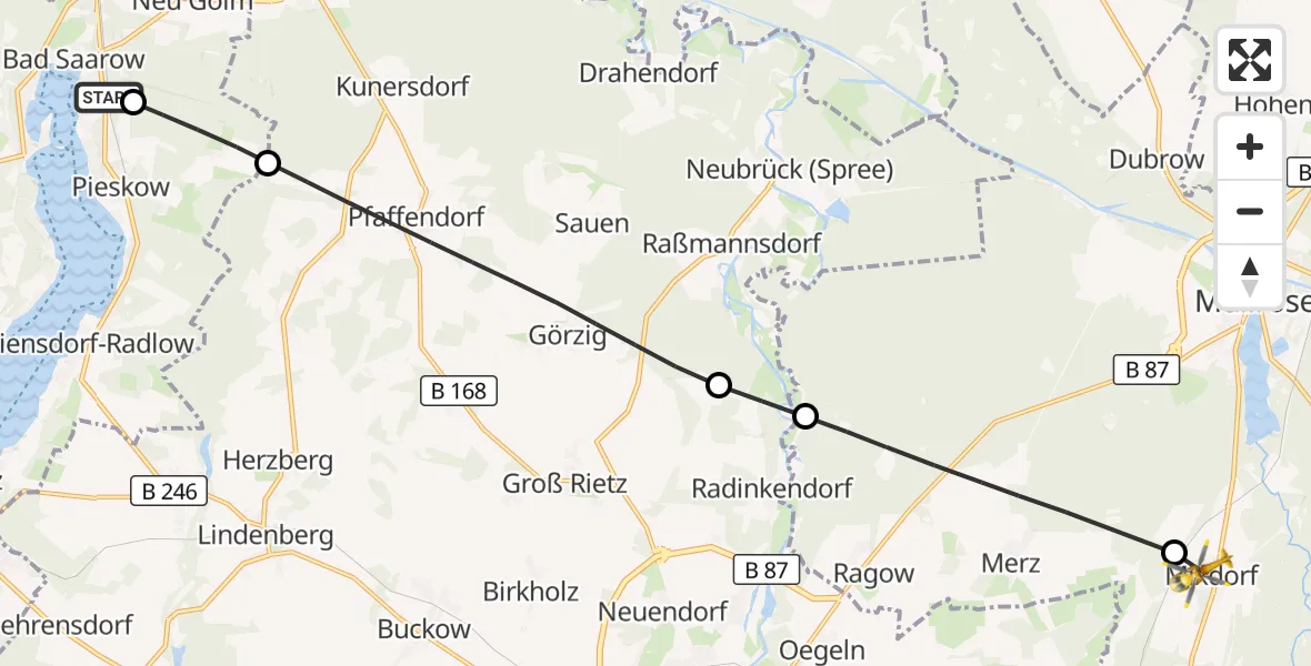 Flugroute Rettungshubschrauber Bad Saarow Hospital - Mixdorf, 15 Oktober 2026, 06:36