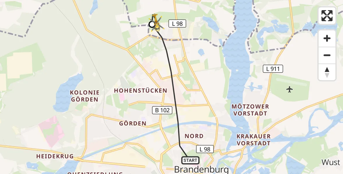 Flugroute Rettungshubschrauber Brandenburg an der Havel - Beetzsee, 15 Oktober 2026, 06:38