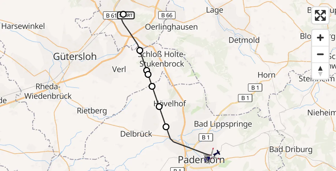Flugroute Polizeihubschrauber Luftrettungszentrum Bielefeld - Paderborn, 15 Oktober 2026, 06:38