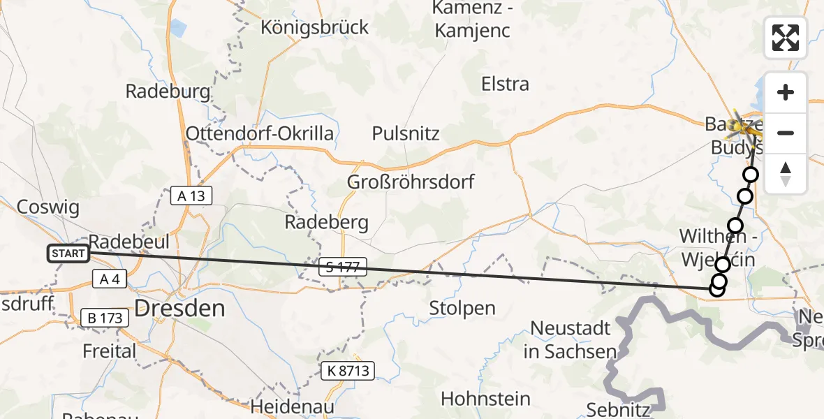Flugroute Rettungshubschrauber Dresden - Bautzen, 15 Oktober 2026, 06:47