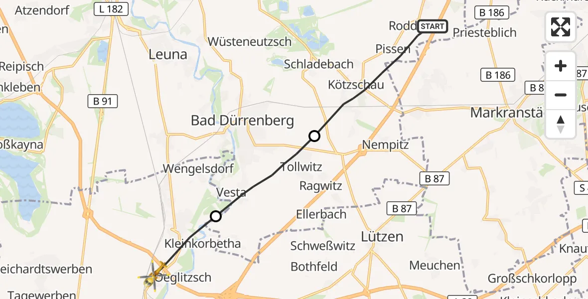 Flugroute Rettungshubschrauber Leuna - Weißenfels, 15 Oktober 2026, 07:00