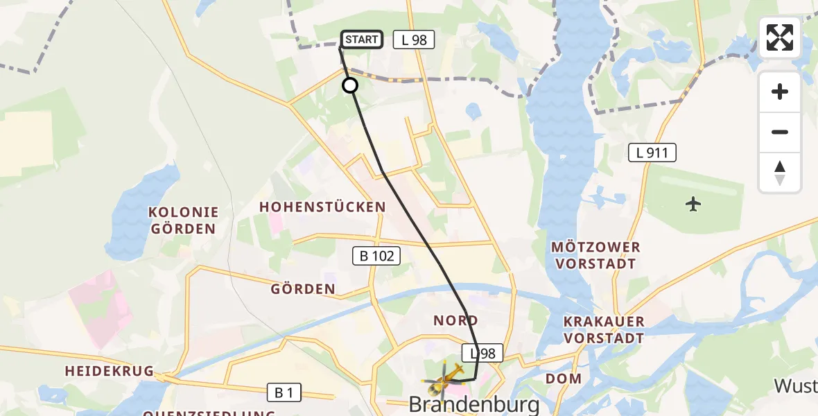 Flugroute Rettungshubschrauber Beetzsee - Brandenburg an der Havel, 15 Oktober 2026, 07:01