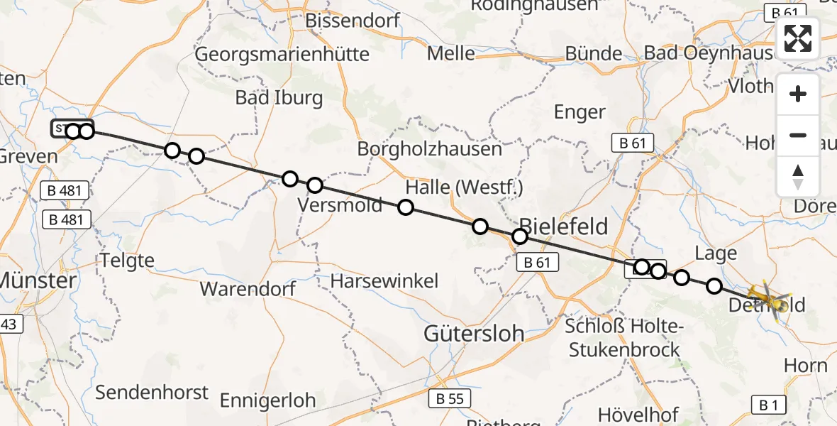 Flugroute Ambulanzhubschrauber Christoph  Westfalen-ADAC - Detmold, 15 Oktober 2026, 07:05
