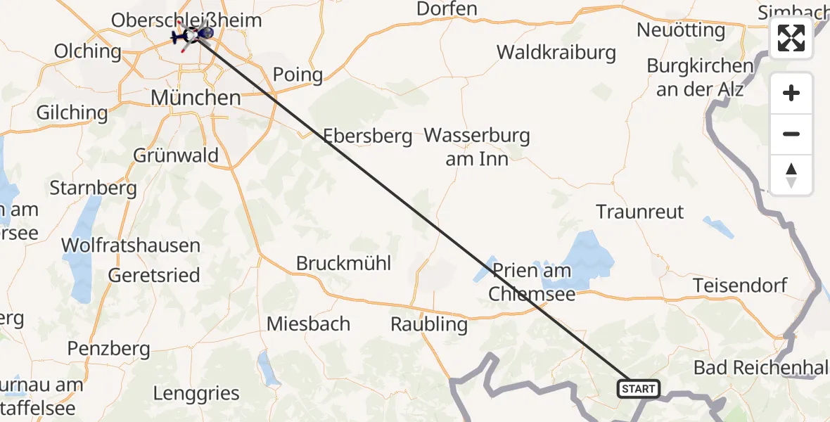 Flugroute Polizeihubschrauber Ruhpolding - Oberschleißheim, 15 Oktober 2026, 07:10