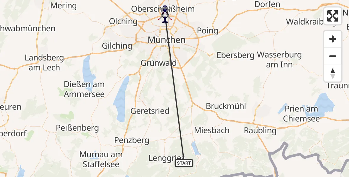 Flugroute Polizeihubschrauber Kreuth - Oberschleißheim, 15 Oktober 2026, 07:12