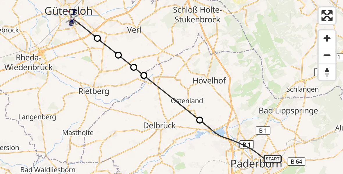 Flugroute Polizeihubschrauber Paderborn - Gütersloh, 15 Oktober 2026, 07:13