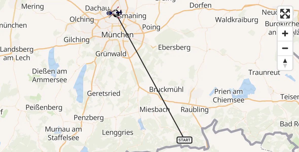 Flugroute Polizeihubschrauber Kiefersfelden - Schleissheim Flugplatz, 15 Oktober 2026, 07:18