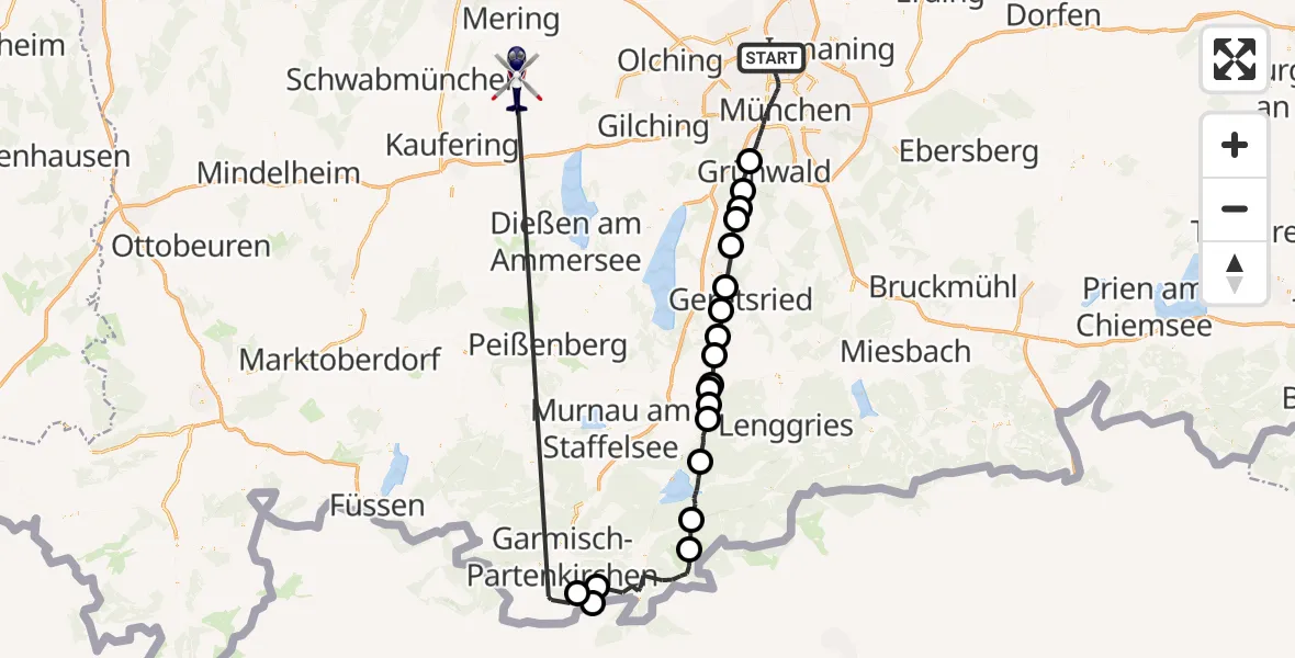 Flugroute Polizeihubschrauber München - Egling a.d.Paar, 15 Oktober 2026, 07:24