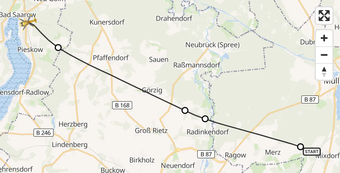 Flugroute Rettungshubschrauber Mixdorf - Bad Saarow, 15 Oktober 2026, 07:29