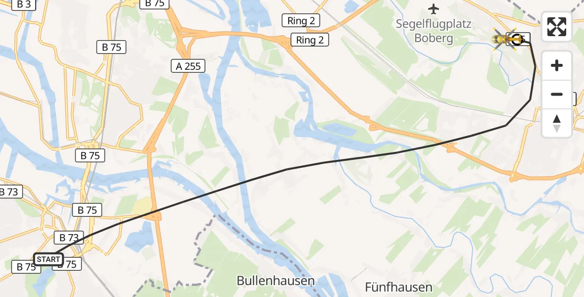 Flugroute Rettungshubschrauber Hamburg - Christoph Hansa ADAC Hubschrauberlandeplatz, 15 Oktober 2026, 07:34
