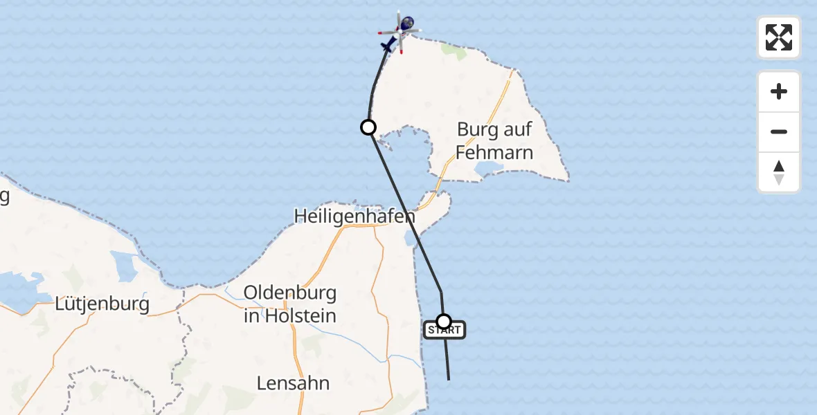 Flugroute Polizeihubschrauber Grube - Fehmarn, 15 Oktober 2026, 07:43