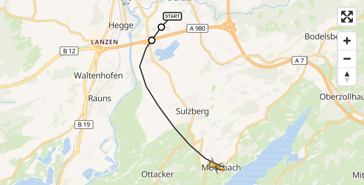 Flugroute Rettungshubschrauber Kempten-Durach Flugplatz - Sulzberg, 15 Oktober 2026, 07:53