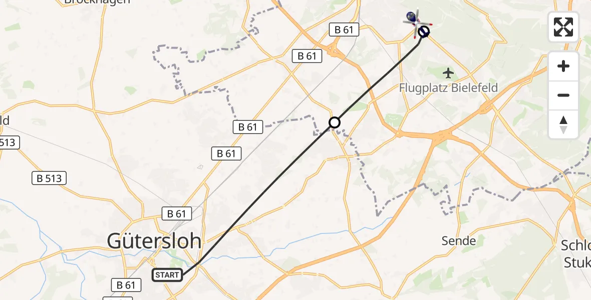 Flugroute Polizeihubschrauber Gütersloh - Luftrettungszentrum Bielefeld, 15 Oktober 2026, 07:55