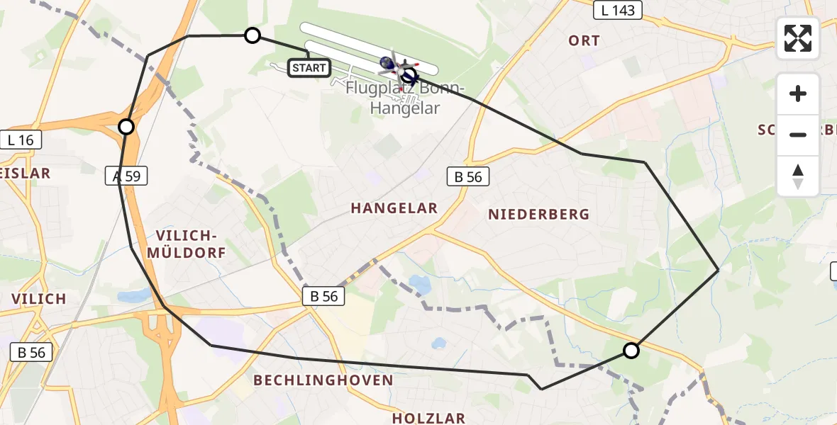 Flugroute Polizeihubschrauber Bonn-Hangelar Flugplatz - Bonn-Hangelar Flugplatz, 15 Oktober 2026, 08:03