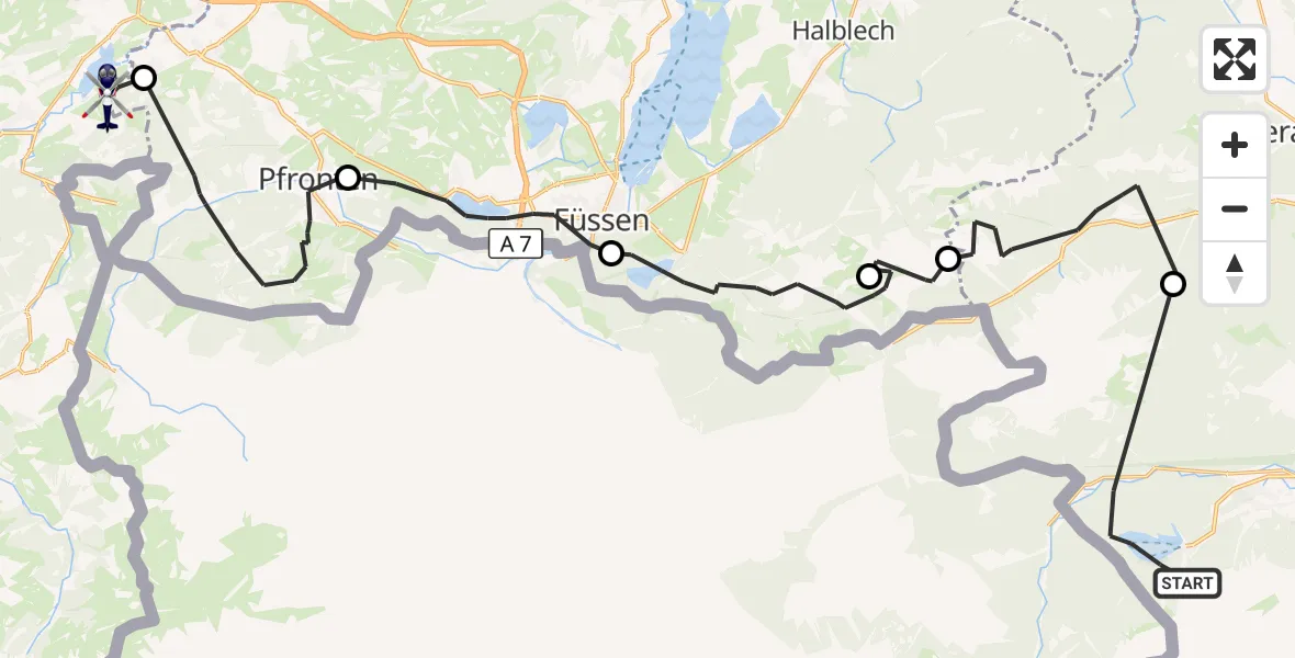 Flugroute Polizeihubschrauber Grainau - Nesselwang, 15 Oktober 2026, 08:04