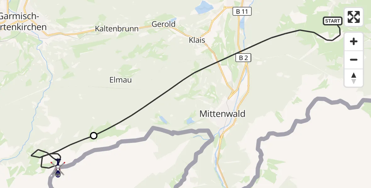 Flugroute Polizeihubschrauber Mittenwald - Garmisch-Partenkirchen, 15 Oktober 2026, 08:06
