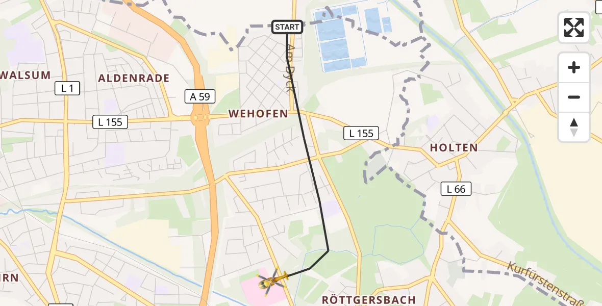 Flugroute Rettungshubschrauber Duisburg - Duisburg, 15 Oktober 2026, 08:17