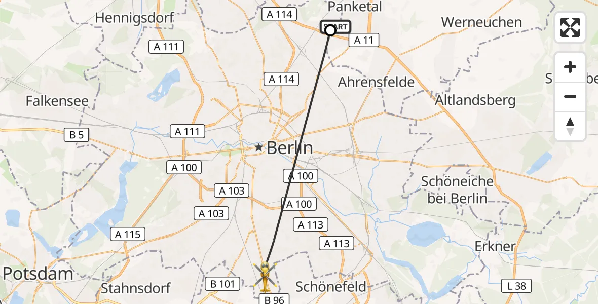 Flugroute Rettungshubschrauber Helios Clinic Berlin-Buch - Berlin, 15 Oktober 2026, 08:18