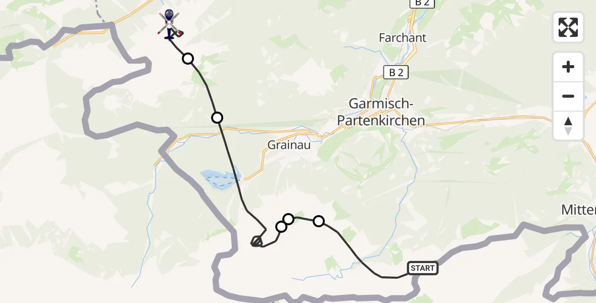 Flugroute Polizeihubschrauber Garmisch-Partenkirchen - Ettaler Forst, 15 Oktober 2026, 08:22