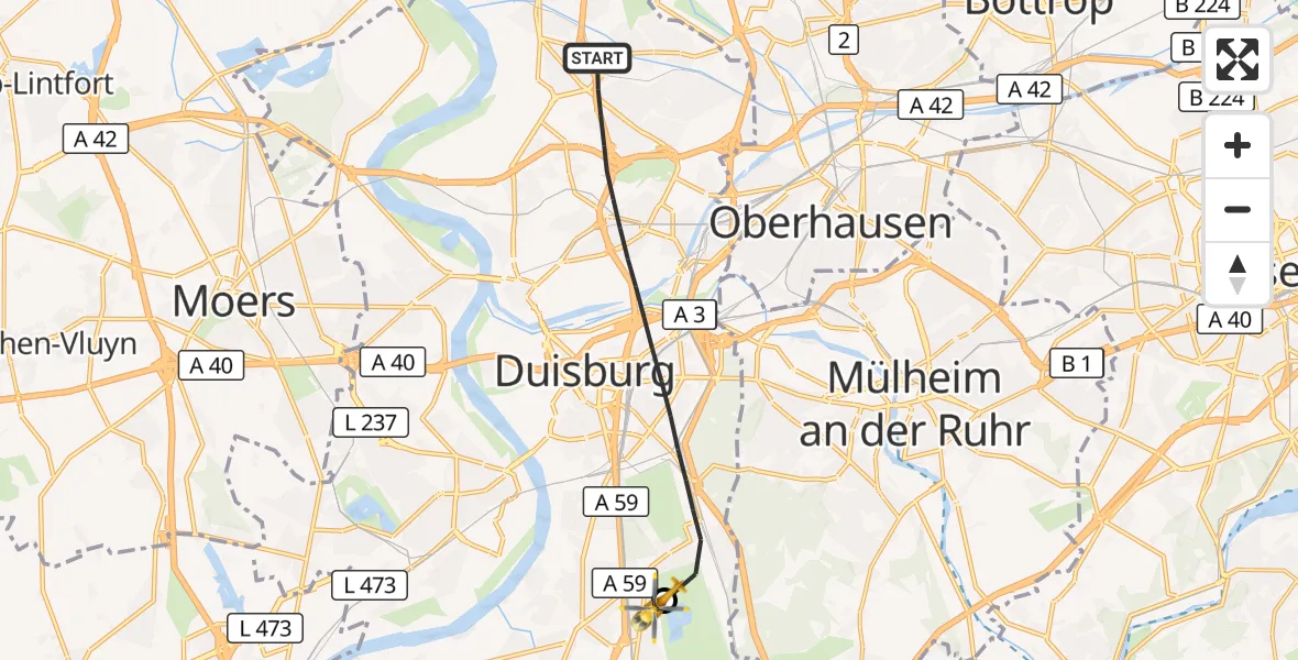 Flugroute Rettungshubschrauber Duisburg - Duisburg Air Rescue Hubschrauberlandeplatz (Christoph 9), 15 Oktober 2026, 08:23
