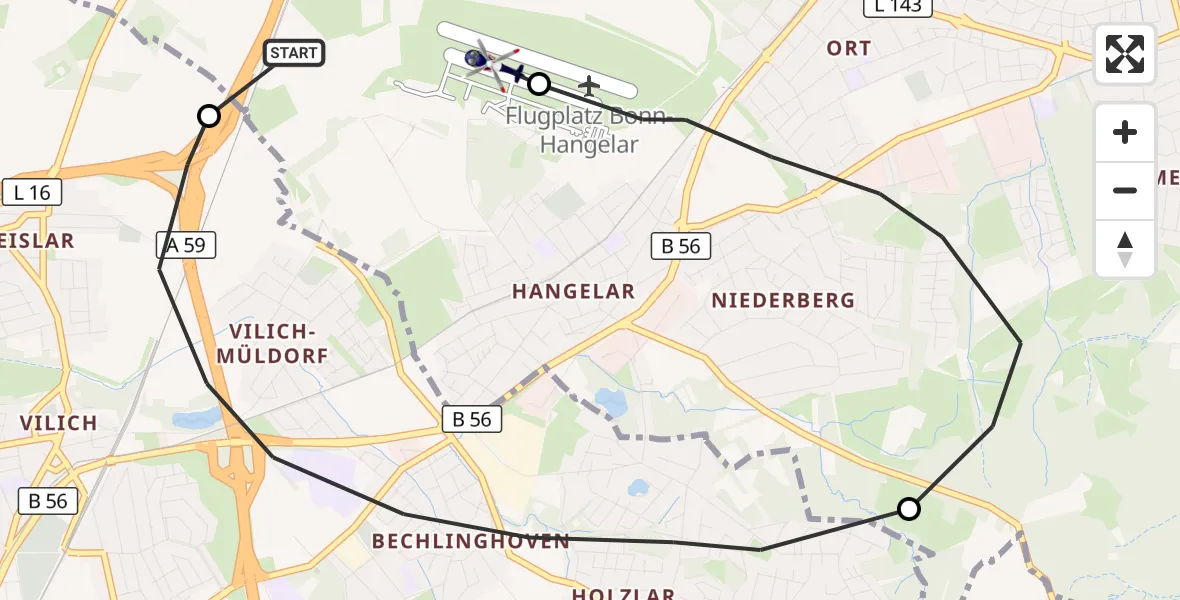 Flugroute Polizeihubschrauber Sankt Augustin - Bonn-Hangelar Flugplatz, 15 Oktober 2026, 08:25
