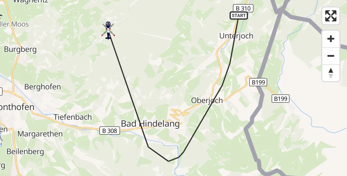 Flugroute Polizeihubschrauber Bad Hindelang - Burgberg i.Allgäu, 15 Oktober 2026, 08:27