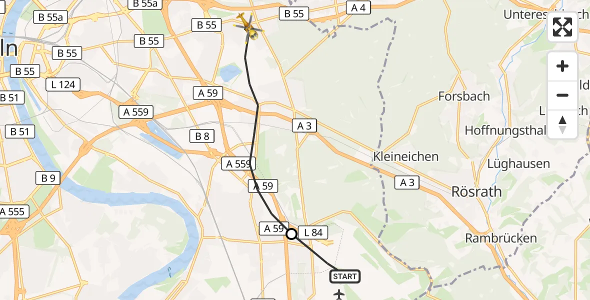 Flugroute Rettungshubschrauber Köln Bonn Flughafen - Köln, 15 Oktober 2026, 08:27