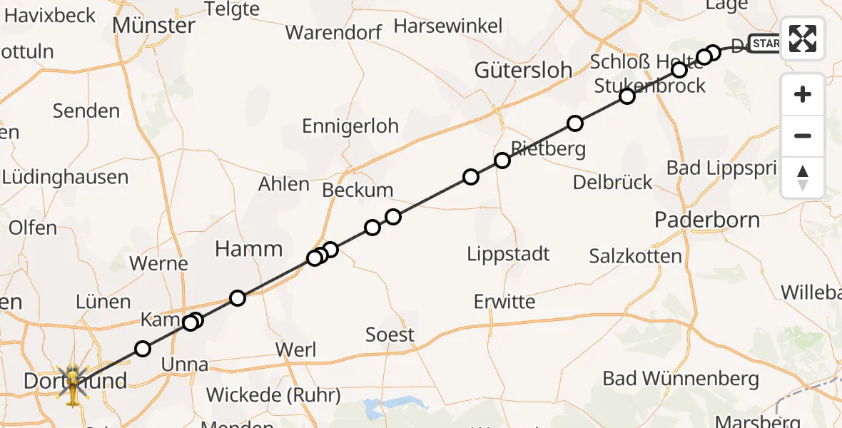 Flugroute Ambulanzhubschrauber Detmold - Dortmund, 15 Oktober 2026, 08:29