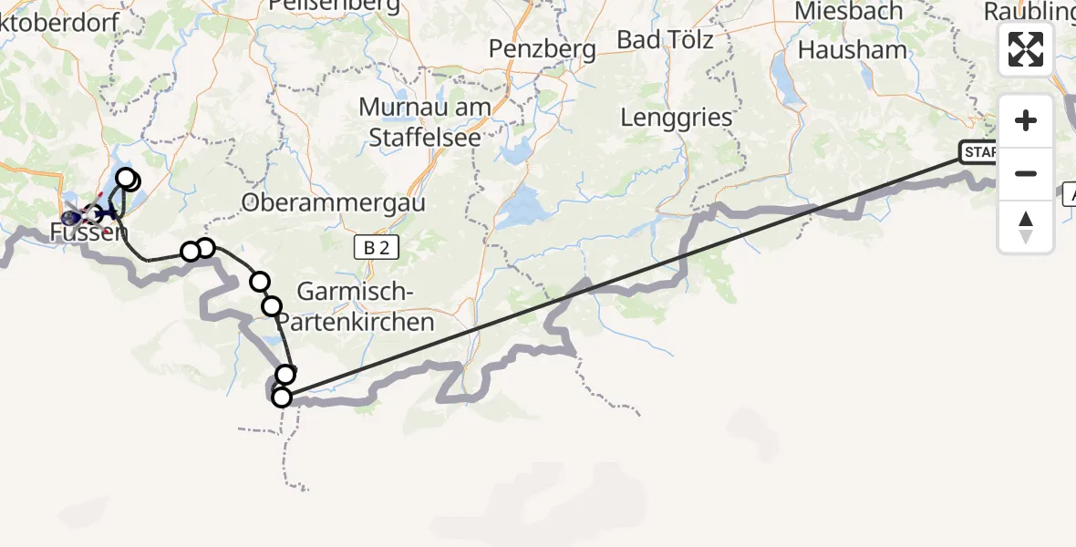 Flugroute Polizeihubschrauber Kiefersfelden - Füssen, 15 Oktober 2026, 08:34