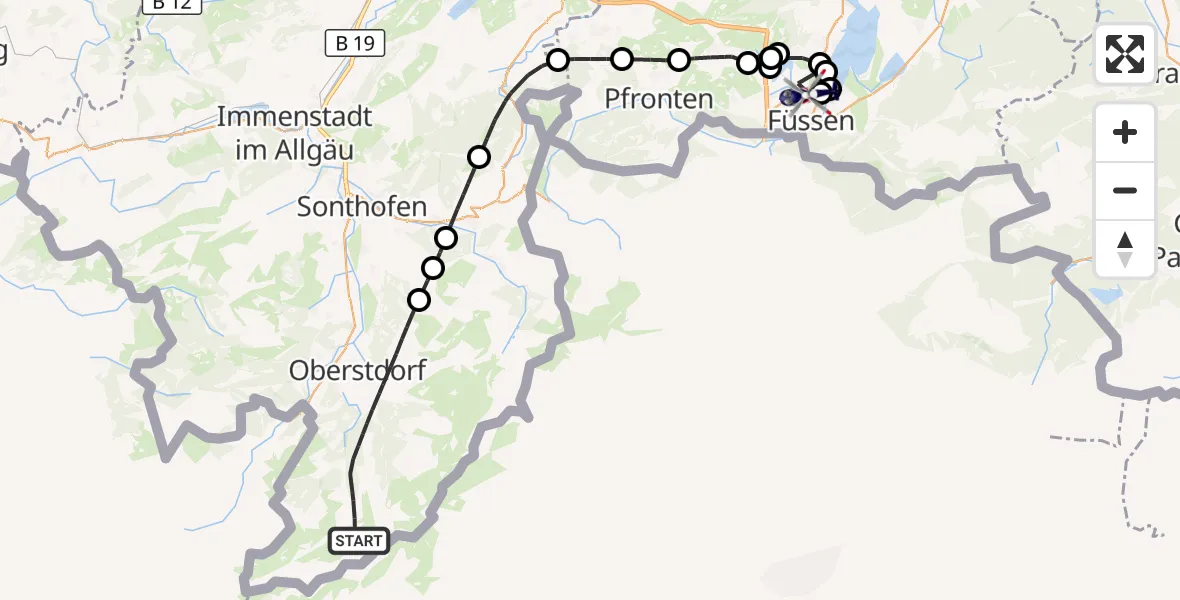 Flugroute Polizeihubschrauber Oberstdorf - Füssen, 15 Oktober 2026, 08:35