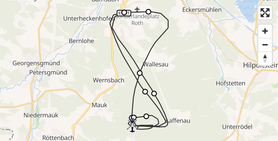 Flugroute Polizeihubschrauber Roth - Heideck, 15 Oktober 2026, 08:41