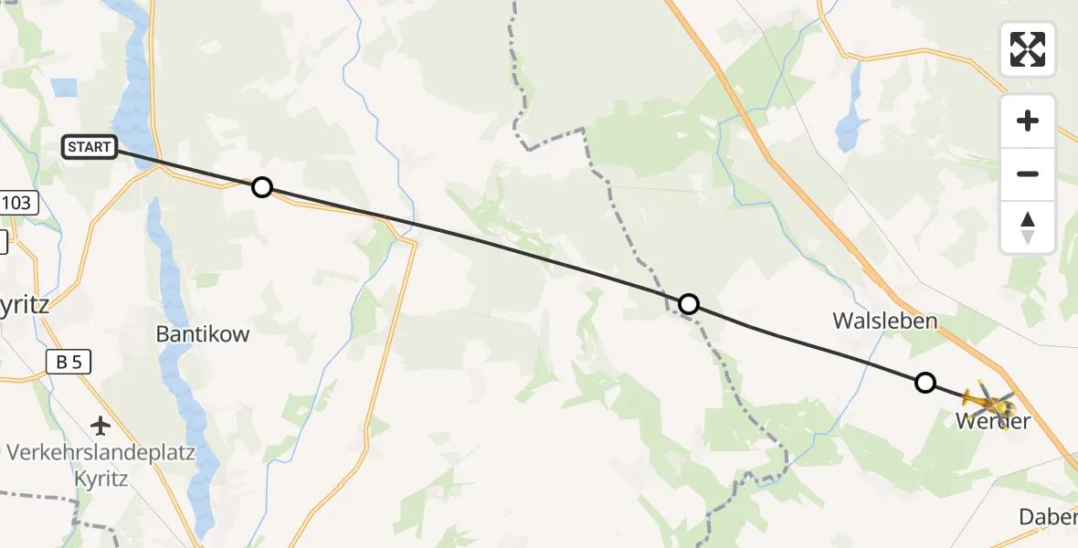 Flugroute Rettungshubschrauber Kyritz - Märkisch Linden, 15 Oktober 2026, 08:41