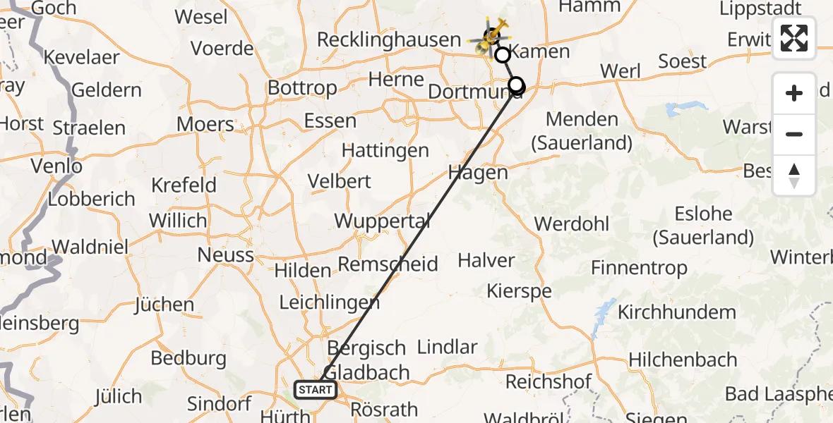 Flugroute Rettungshubschrauber Köln - Sankt Marien Hospital, 15 Oktober 2026, 08:42