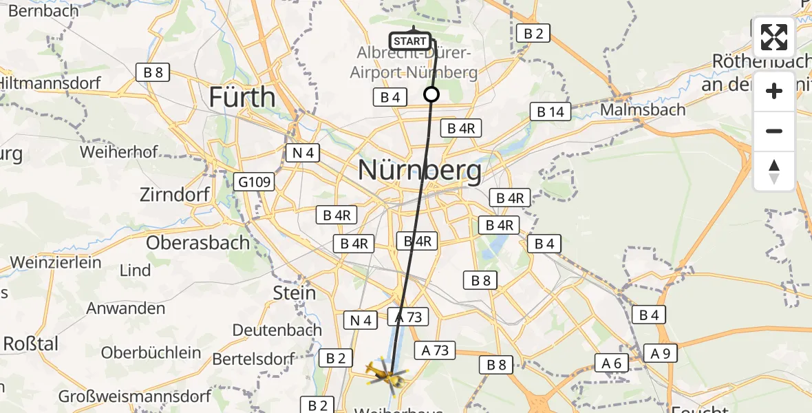 Flugroute Ambulanzhubschrauber Flughafen Nuremberg - Nürnberg, 15 Oktober 2026, 08:45