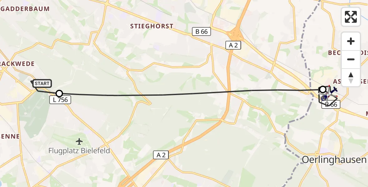 Flugroute Polizeihubschrauber Luftrettungszentrum Bielefeld - Leopoldshöhe, 15 Oktober 2026, 08:47