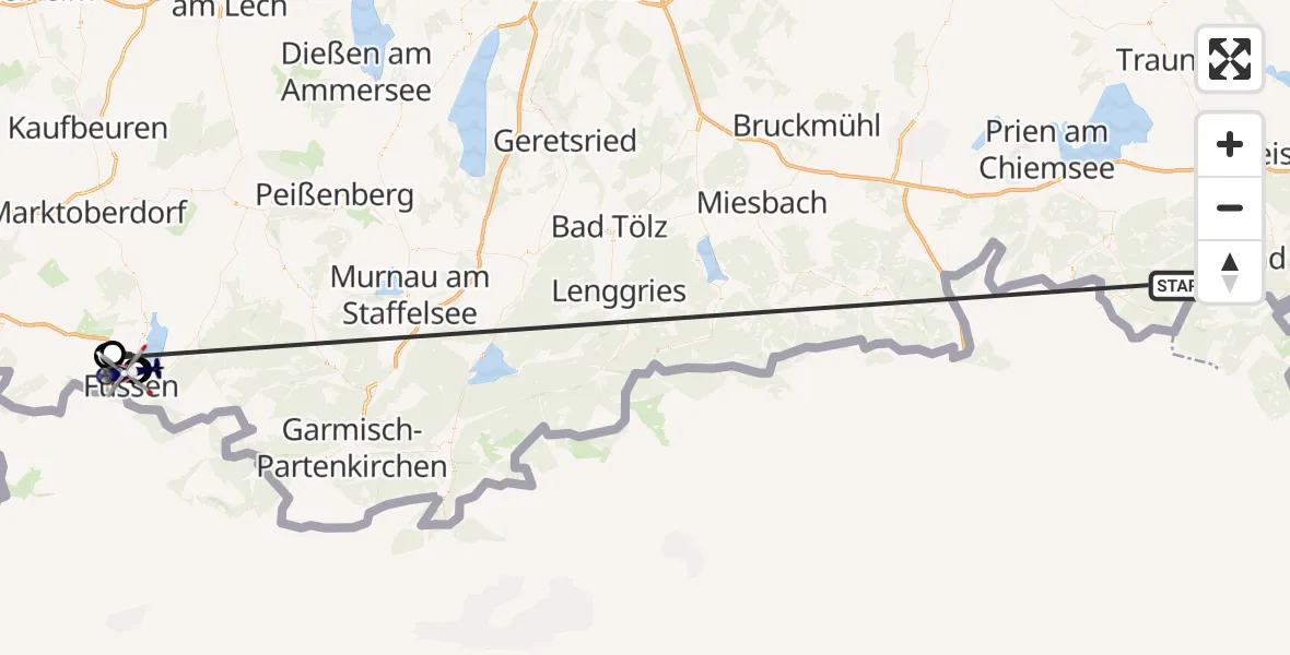 Flugroute Polizeihubschrauber Ruhpolding - Füssen, 15 Oktober 2026, 08:51