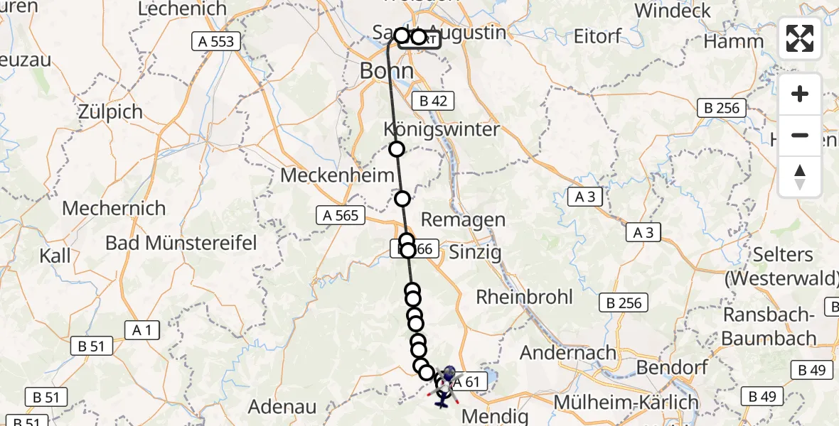 Flugroute Polizeihubschrauber Bonn-Hangelar Flugplatz - Bell, 15 Oktober 2026, 08:58