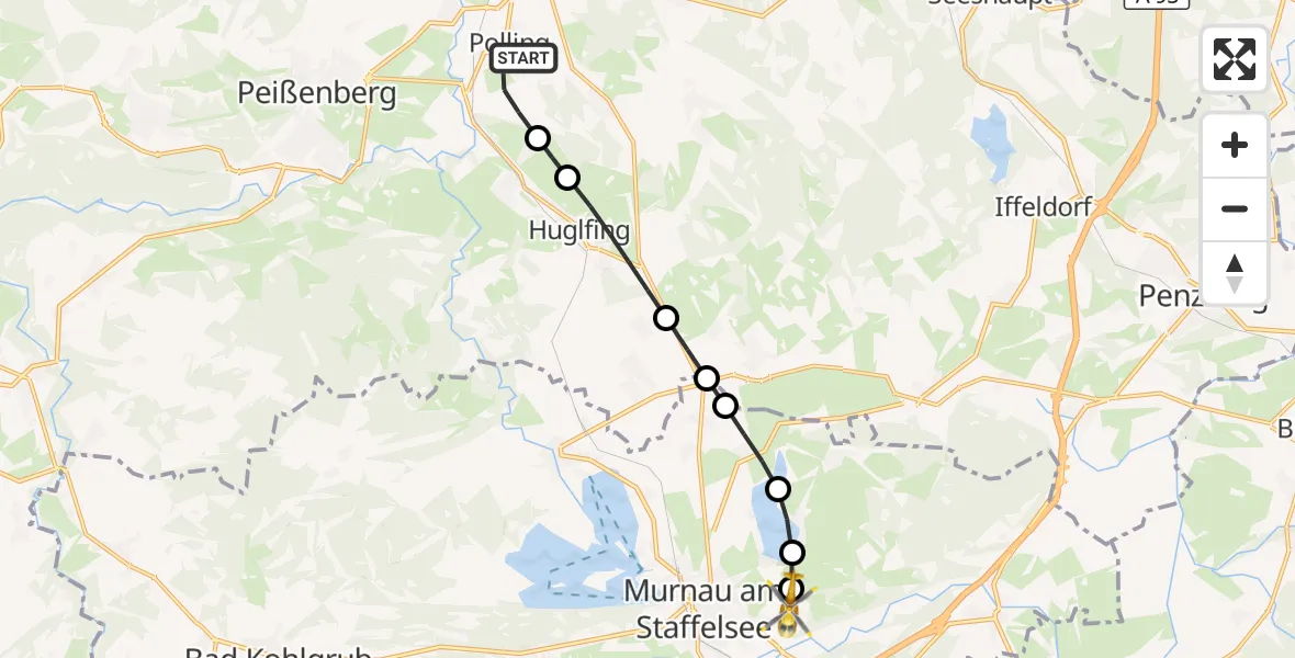 Flugroute Rettungshubschrauber Polling - Riegsee, 15 Oktober 2026, 09:00